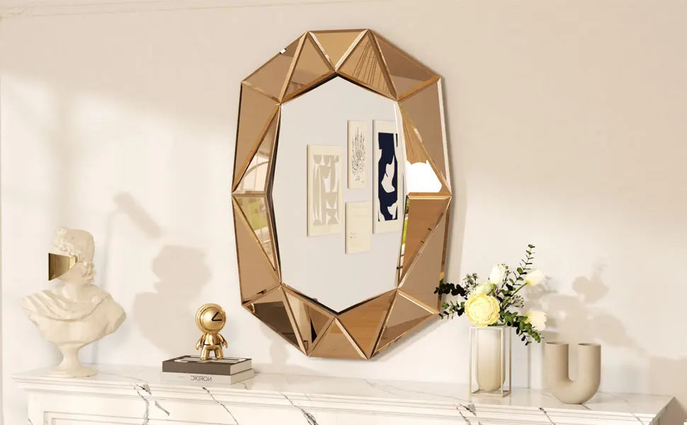 Wisfor Luxury Irregular Silver Wall Mirror With Beveled Diamond Edge