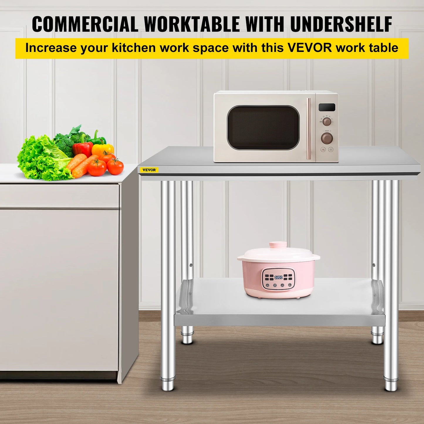 Commercial Stainless Steel Kitchen Work Bench With Undershelf
