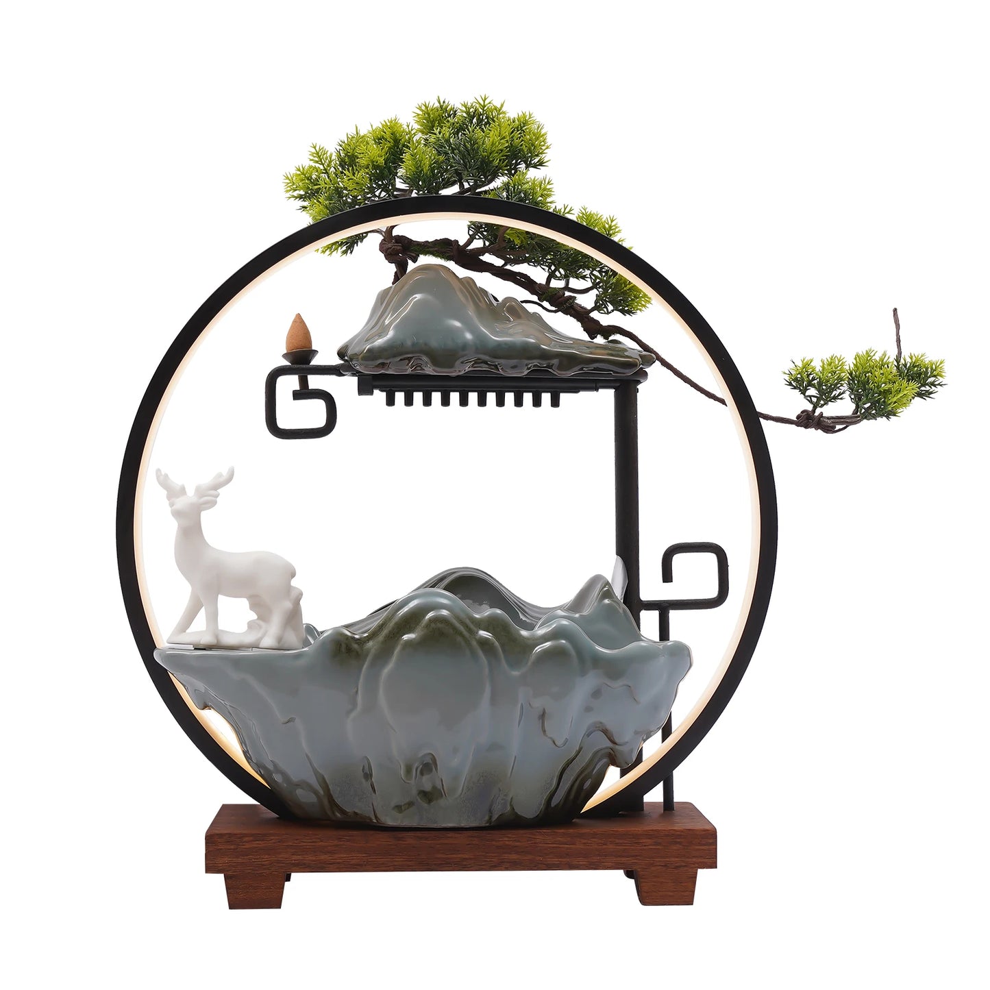 Bymaocar Ceramic Tabletop Water Fountain With LED Light Zen Decor