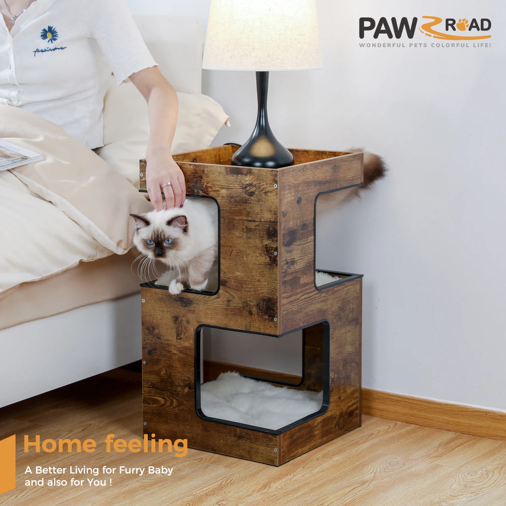 PAWZ Road Wood Cat Condo House Bed With Removable Mats Pet and Home Outlet