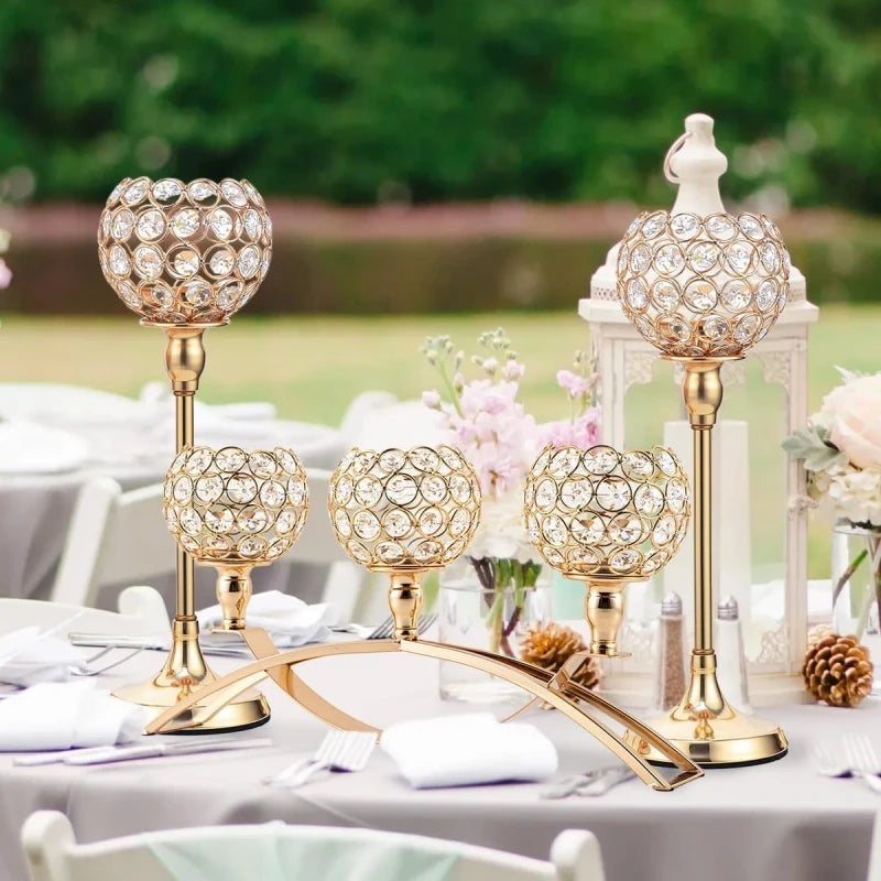 Vincigant Gold 3Arms Tealight Candle Holders Candelabra Stand Table Centerpieces