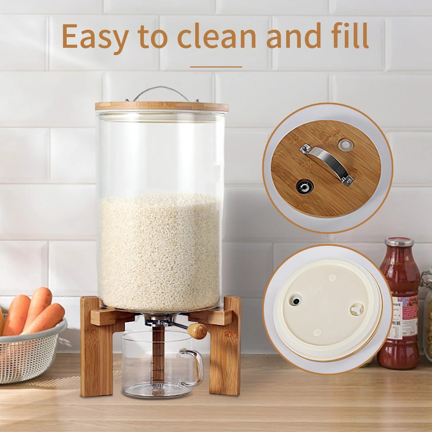 Flour And Cereal Glass Container With Bamboo Lid Airtight Storage