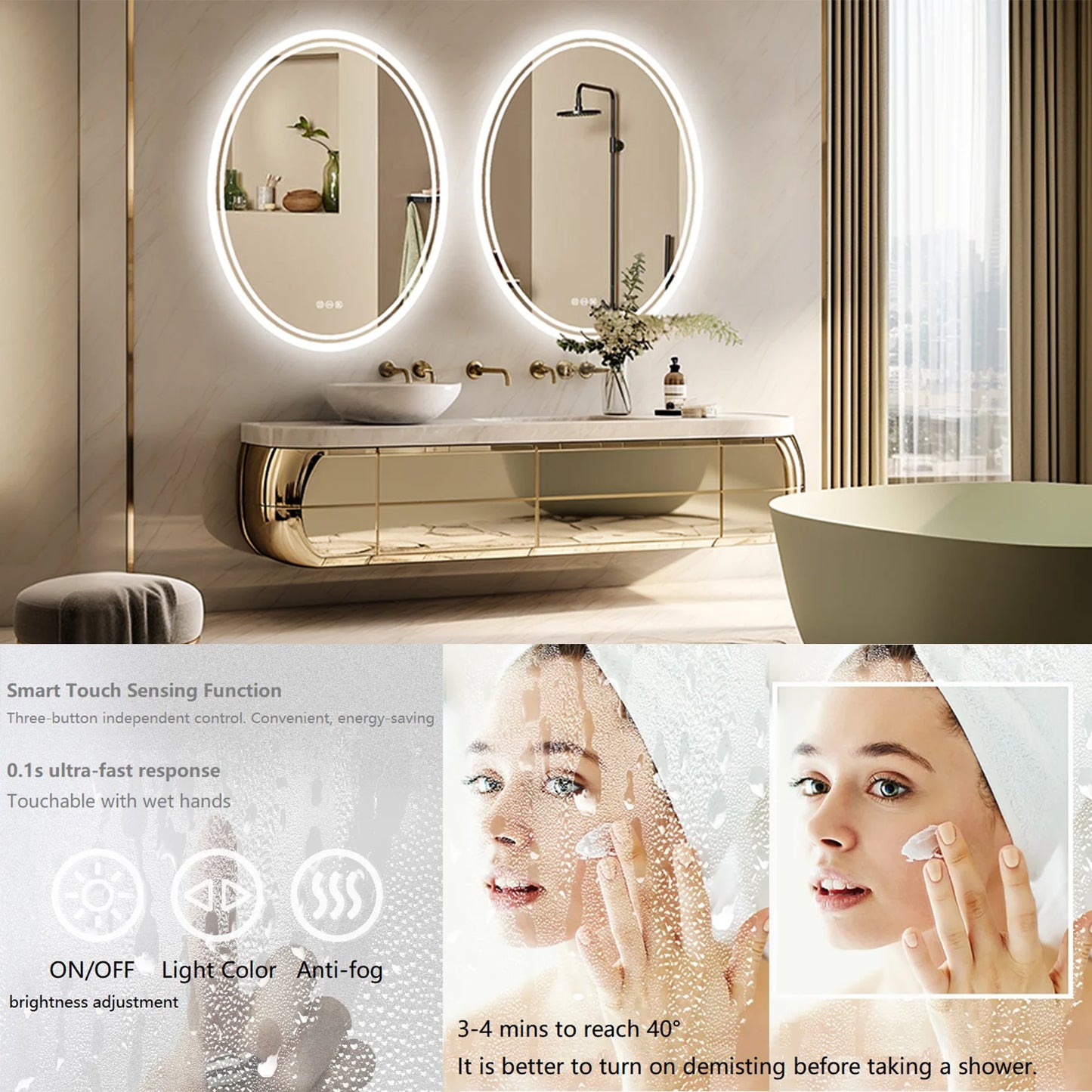 Modern LED Round Bathroom Vanity Mirror With Dimmable Lighting