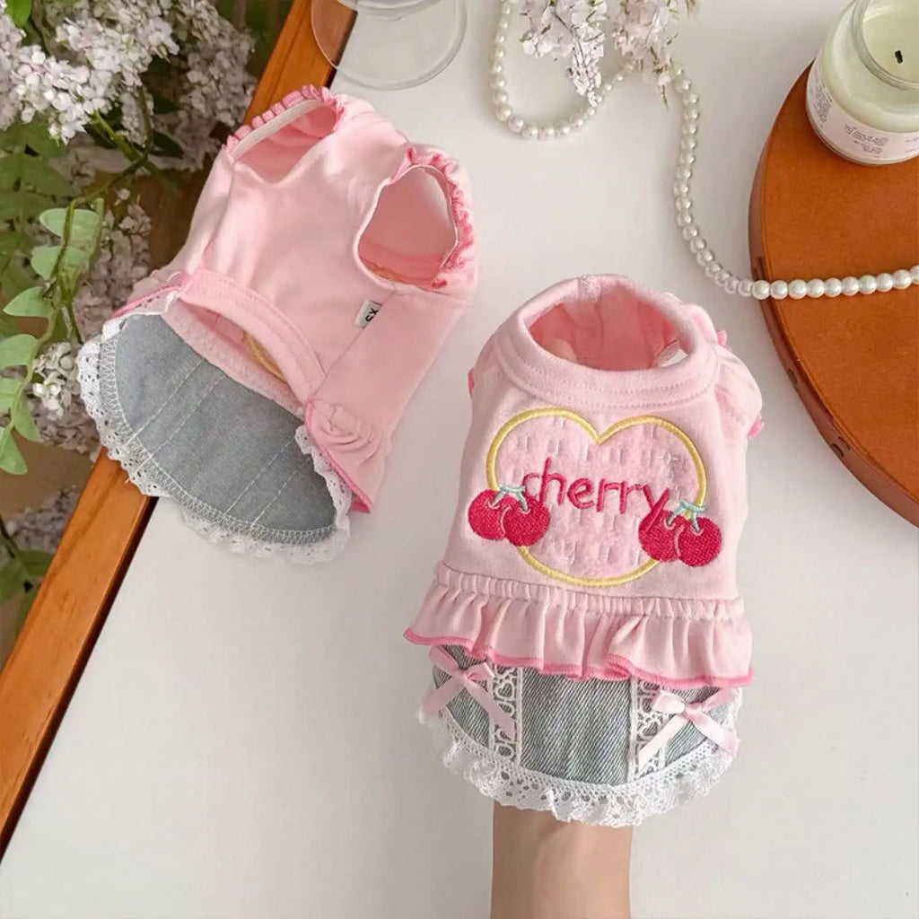 Small Dog Denim Skirt Vest Outfit Spring Pet Clothes Walking Travel Outdoor Fashion Apparel Pet and Home Outlet