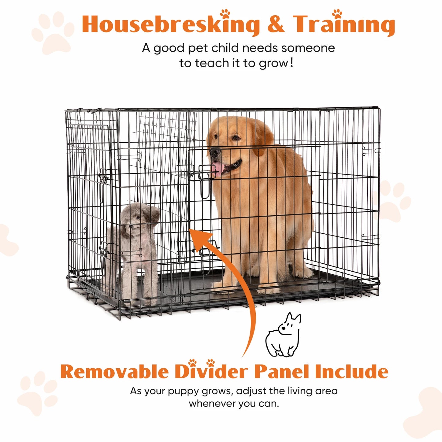 JHK Double Door Folding Metal Dog Kennel Leakproof Tray