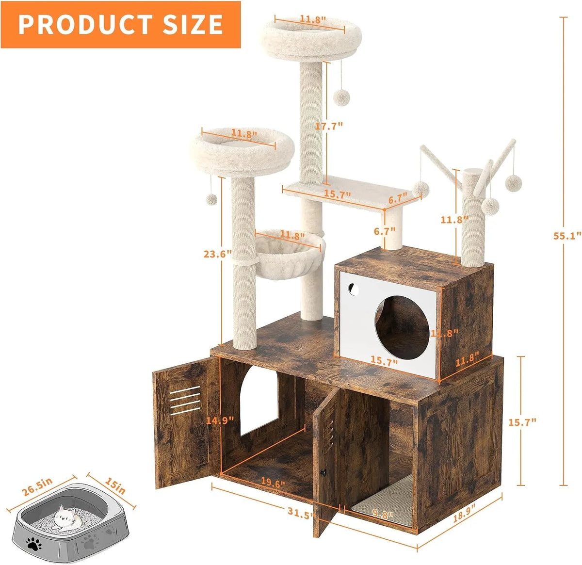 Modern Cat Tower With Hidden Litter Box And Cozy Perches