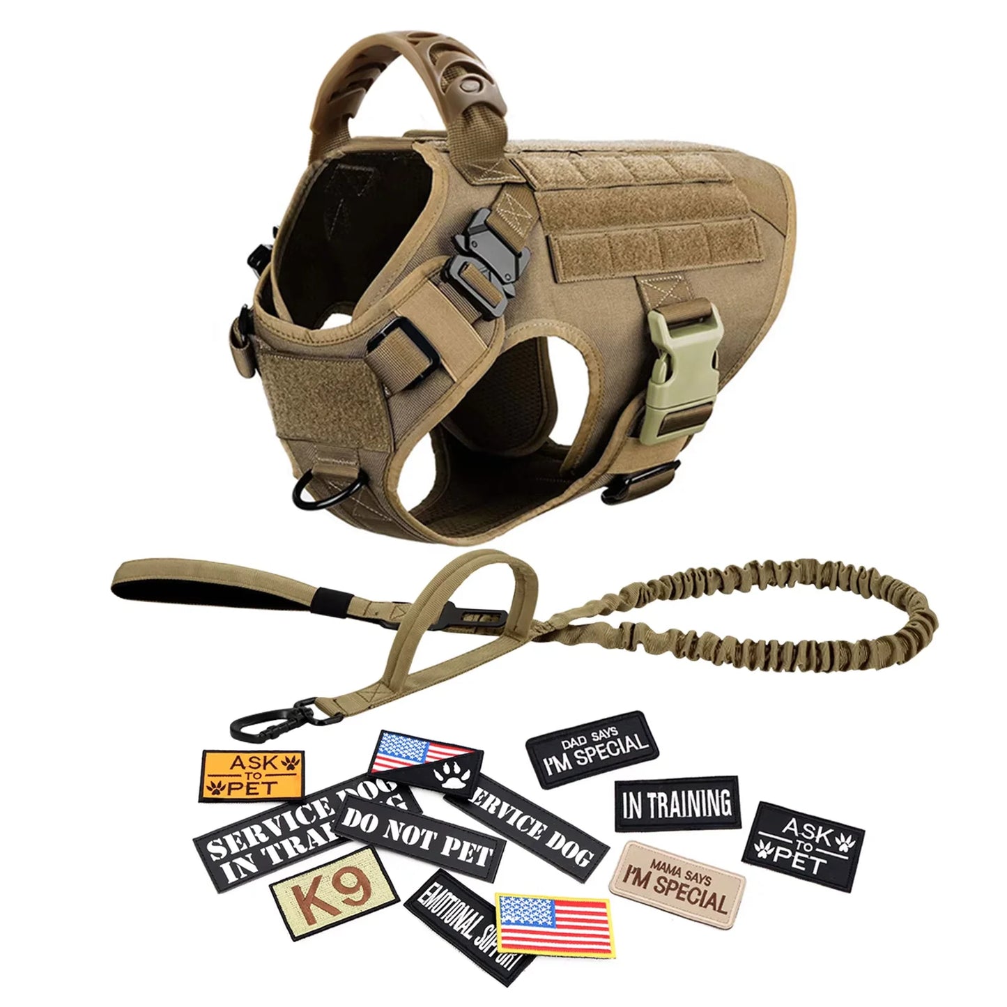Military Tactical Nylon Dog Harness Vest Collar Leash Training Equipment