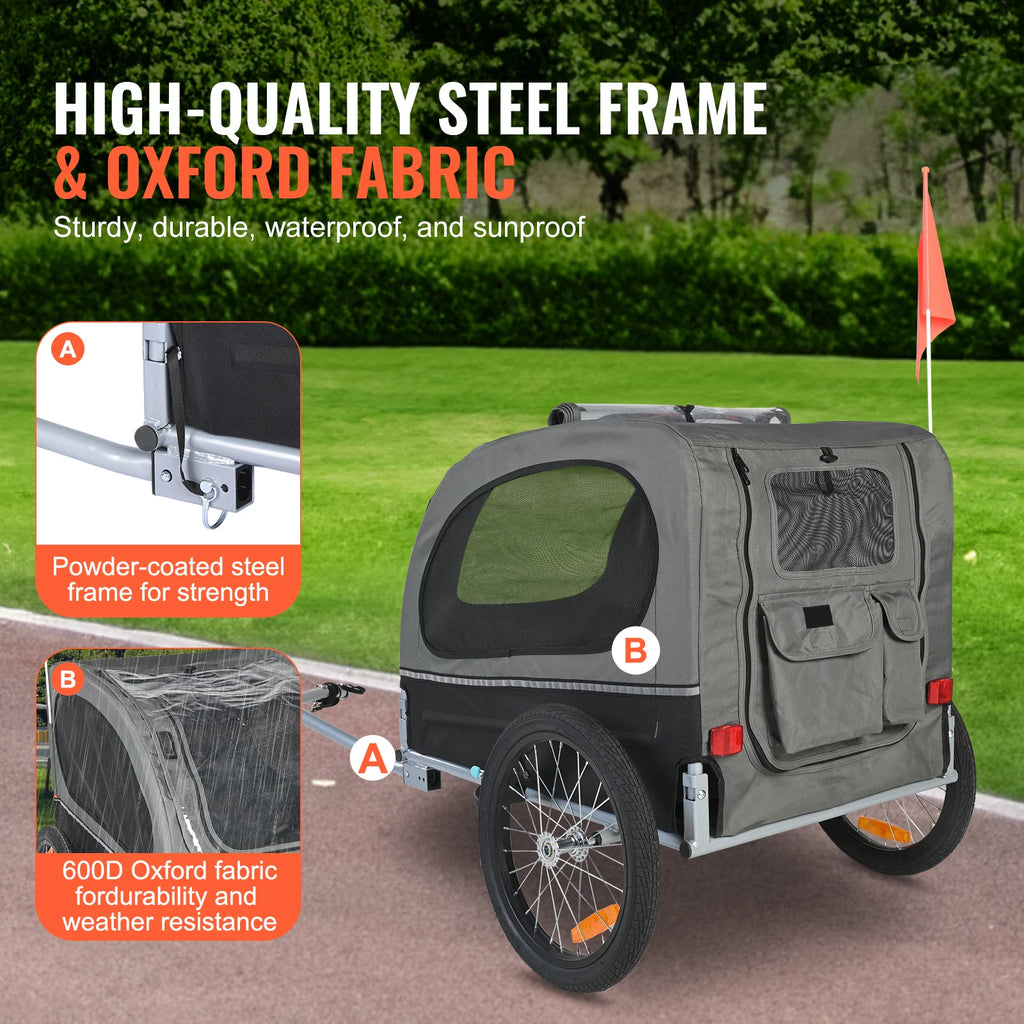 Dog Bike Trailer Pet Cart With Wheels Reflectors Coupler Collapsible Storage Pet and Home Outlet