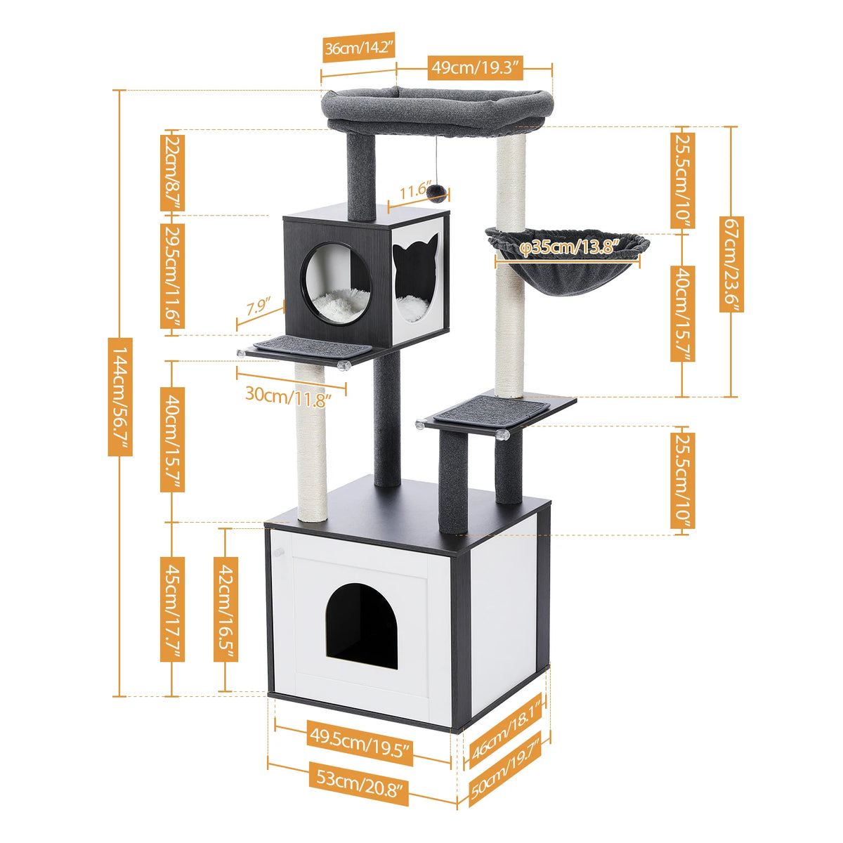 Pawz Roofer Multi Level Cat Tree With Scratching Posts Hammock