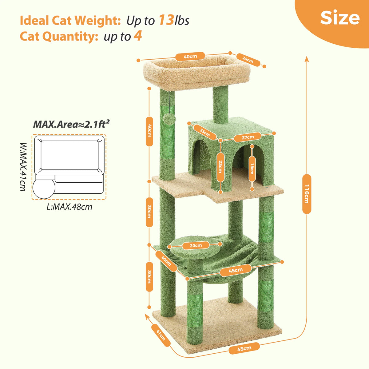 Petepela 5-Level Metal Frame Cat Tower With Large Hammock
