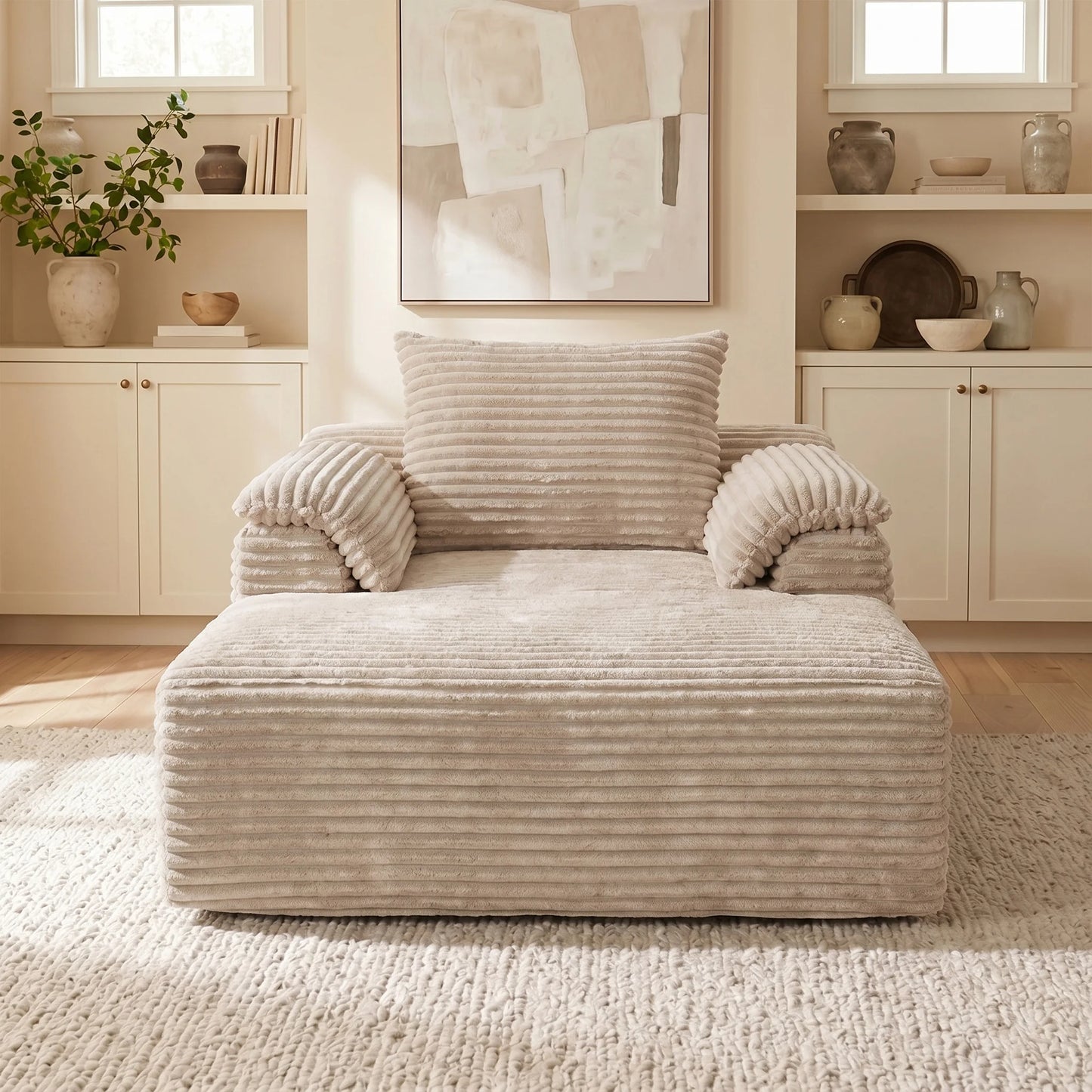 Modern Corduroy Sofa Bed Lounge Chair With Pillows And Armrests