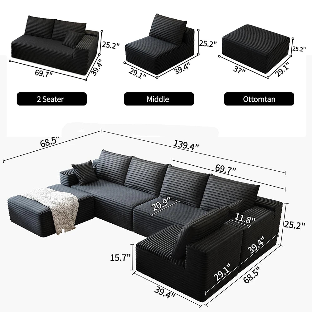 YQXH Cloud Style Modular Sectional Sofa With Memory Foam Cushions