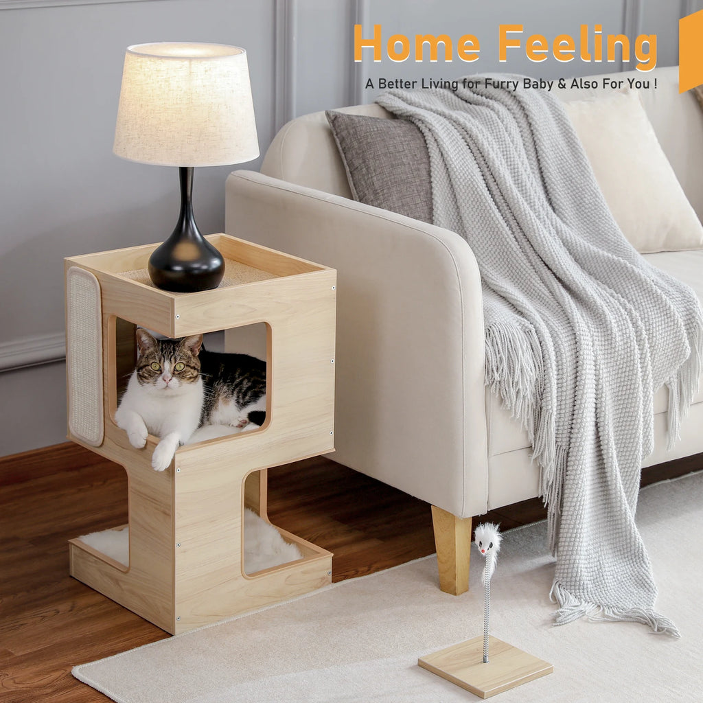 PAWZ Road Wood Cat Condo House Bed With Removable Mats Pet and Home Outlet