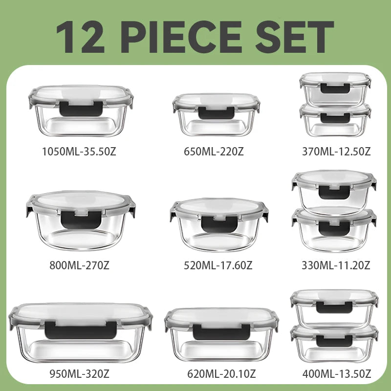 Glass Lunch Box Set 12 Pieces Airtight Containers BPA Free