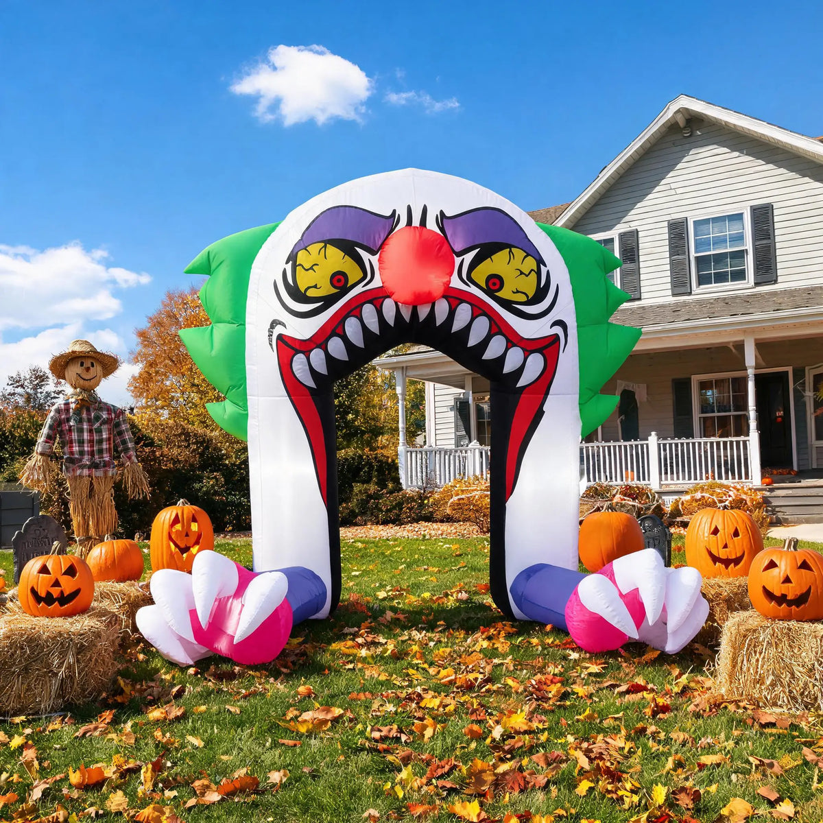 180cm LED Light Up Inflatable Halloween Clown Arch Scary Outdoor Yard Decoration for Lawn and Garden Weather Resistant Blow Up Holiday Party Spooky Night Display Prop Supplies Pet and Home Outlet