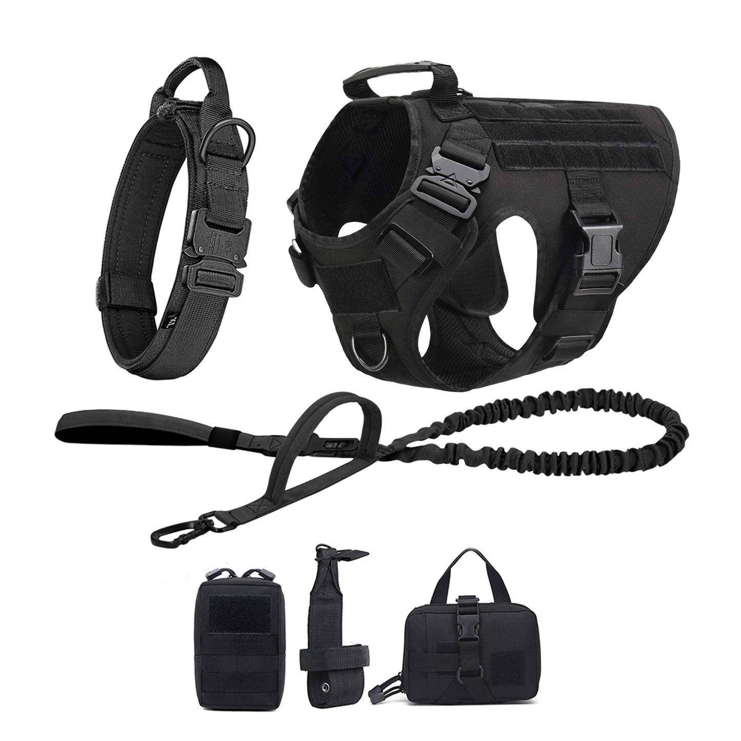 Tactical Padded Nylon Dog Harness Vest With Leash And Collar