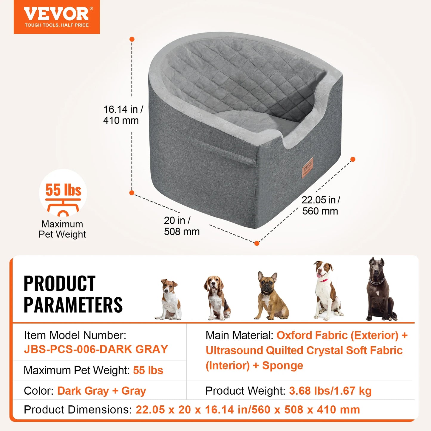SucceBuy Waterproof Dog Car Booster Seat With Safety Leash For Medium Large Dogs