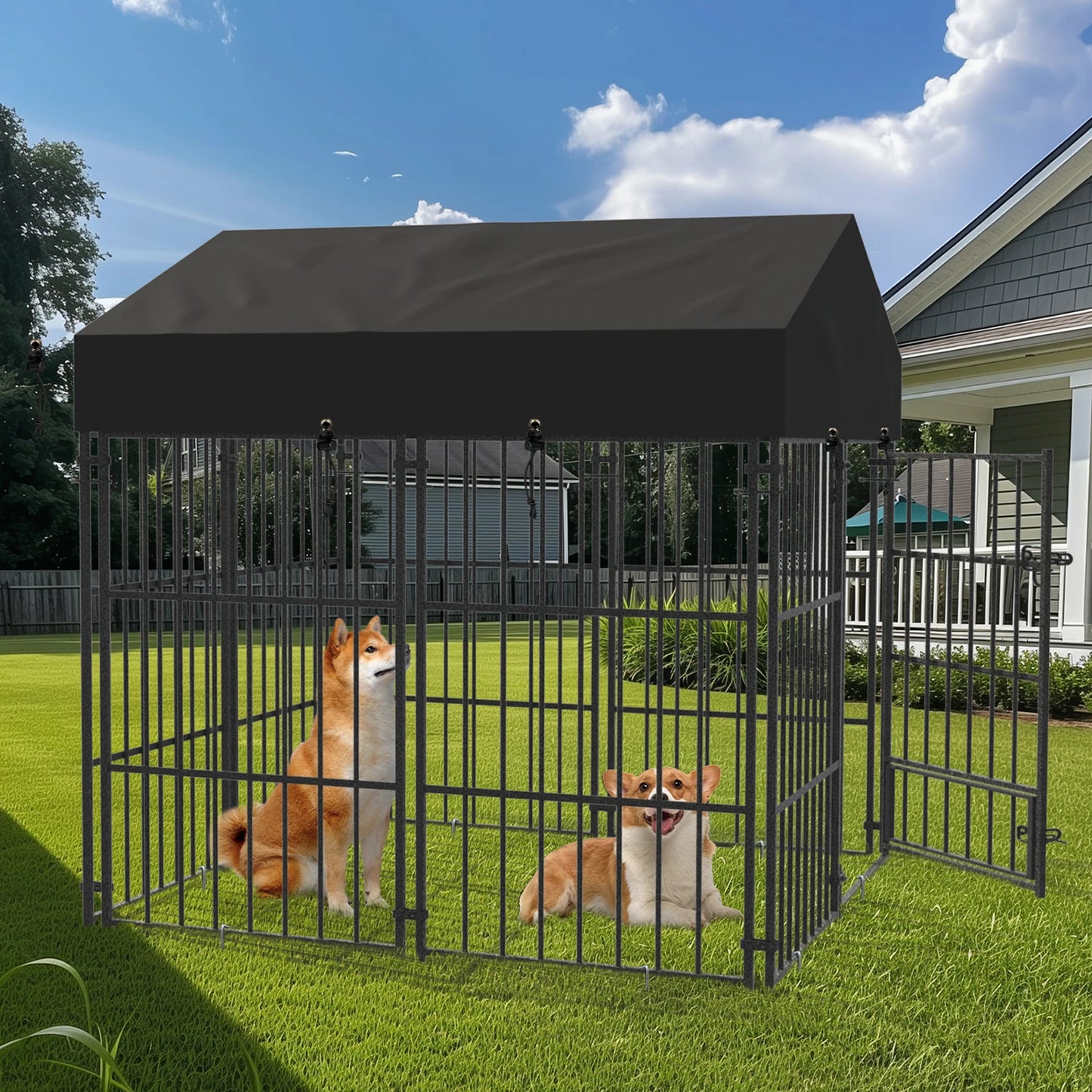 Borwart Heavy Duty Welded Metal Dog Kennel With Roof Cover
