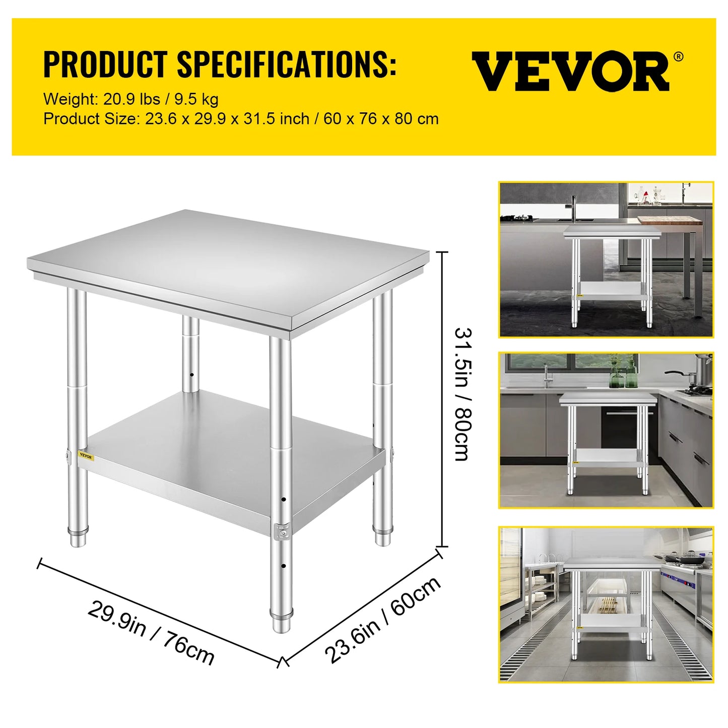 Commercial Stainless Steel Kitchen Work Bench With Undershelf