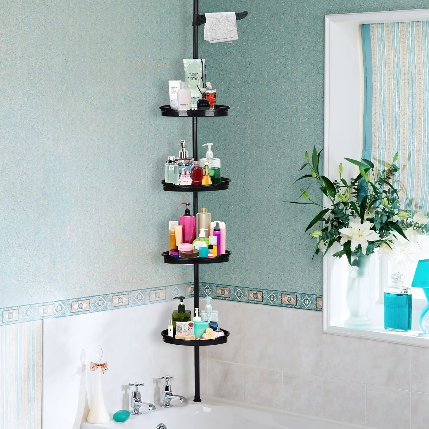 HiMISS Corner Shower Caddy With Adjustable Tension Pole Bathroom Organizer