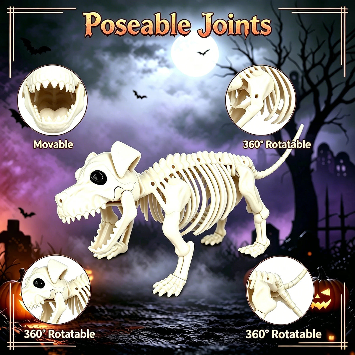 Posable Skeleton And Dog Halloween