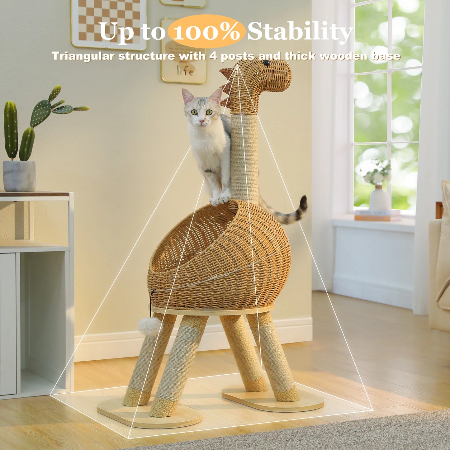 PAWZ Road Dinosaur Cat Tree Tower With Sisal Scratching Post And Rattan Condo
