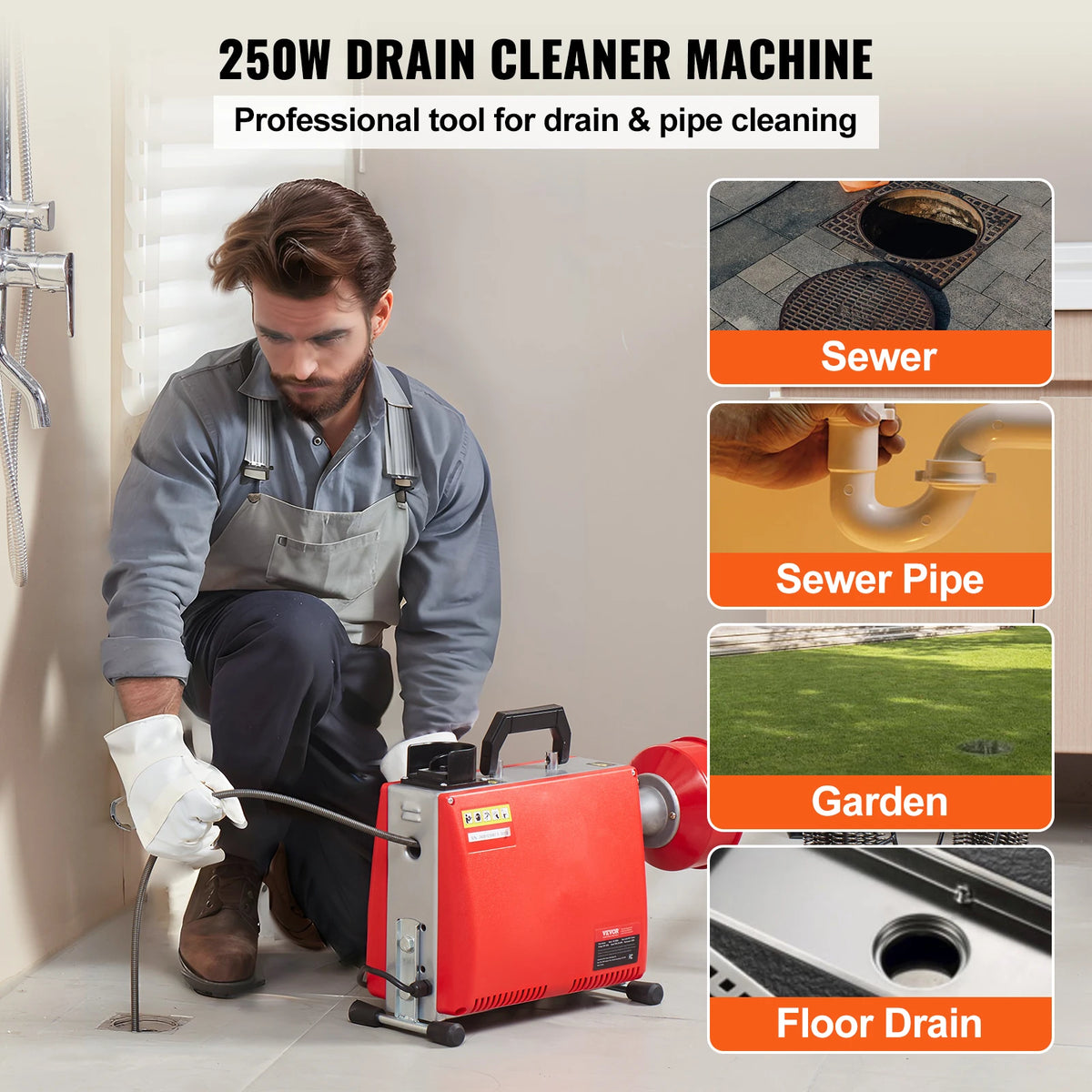 Vevor Manual Feed Drain Cleaner Machine With Dual Steel Cables