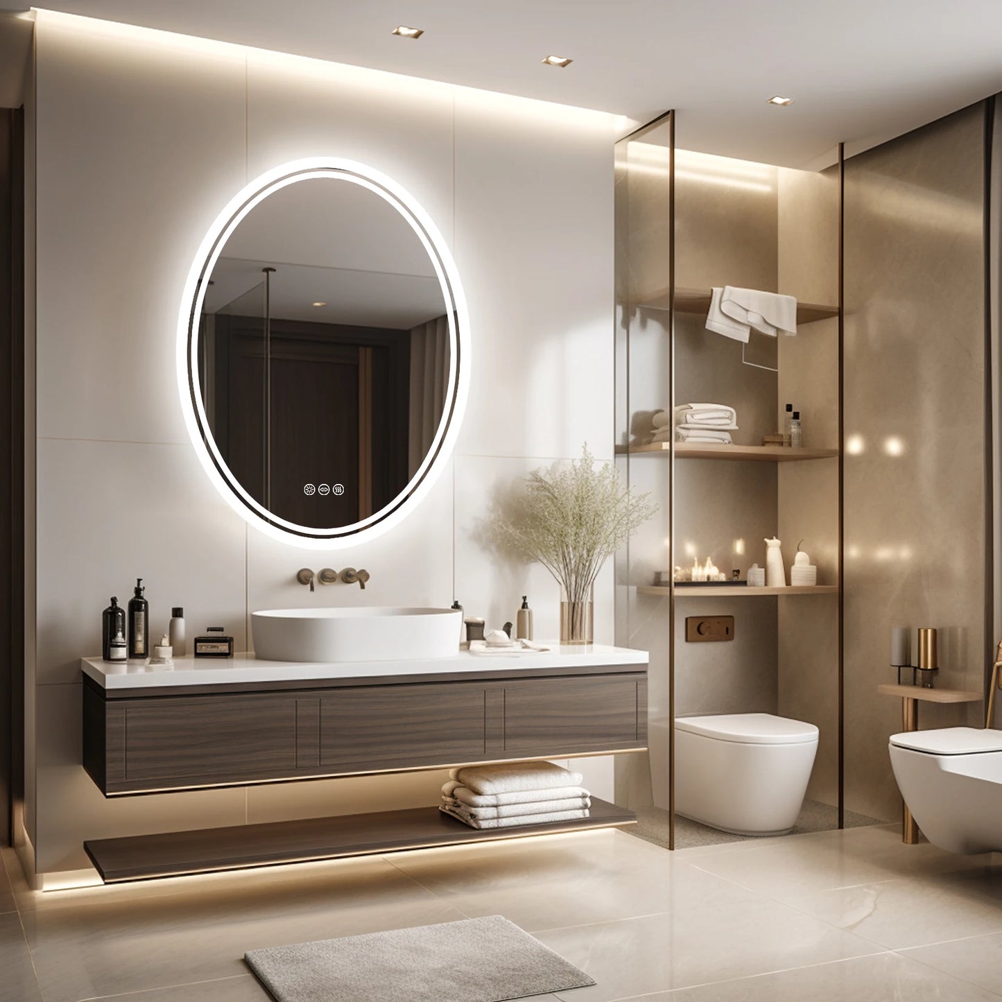 Modern LED Round Bathroom Vanity Mirror With Dimmable Lighting