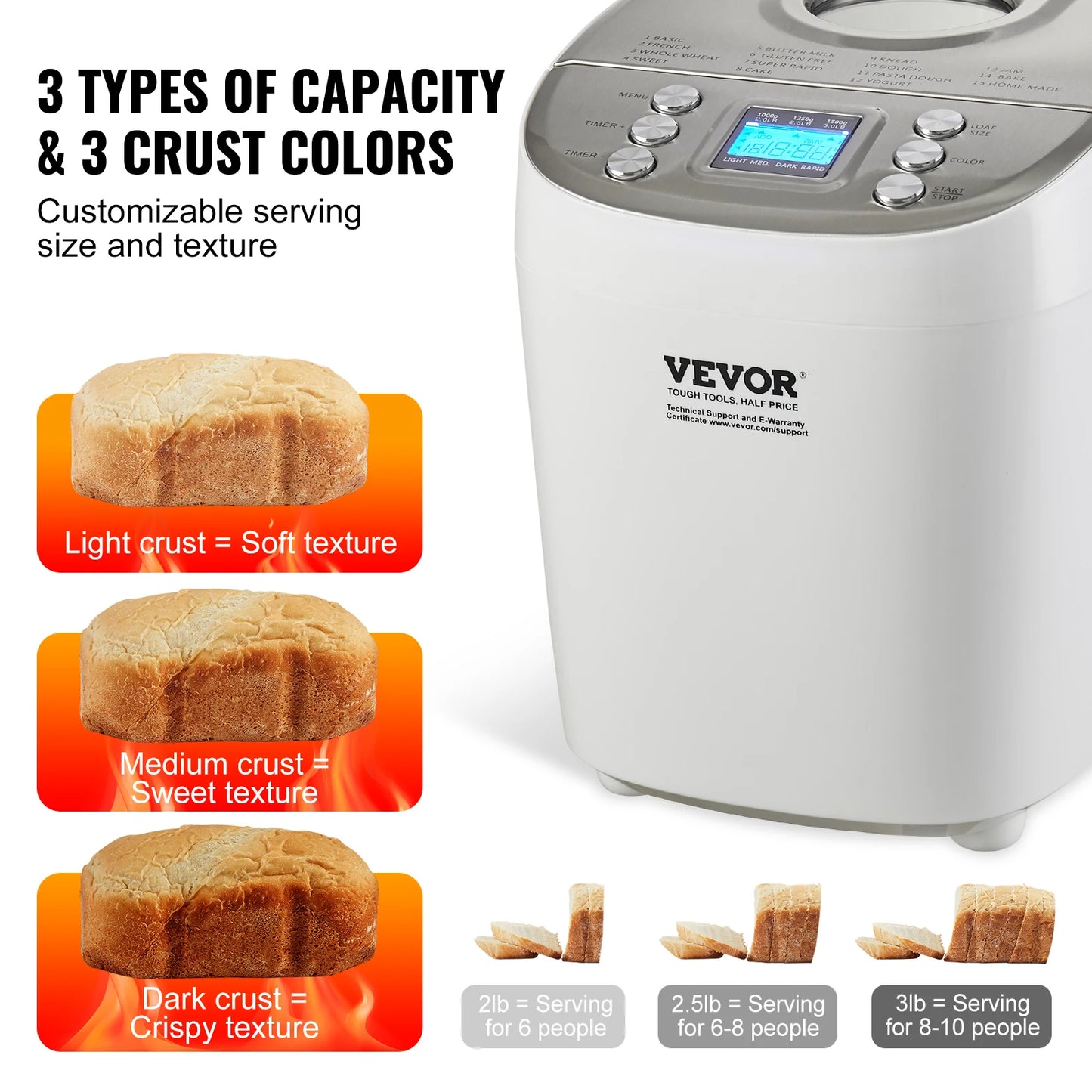 SucceBuy Bread Maker 15 Programs Gluten Free Nonstick Ceramic Pan