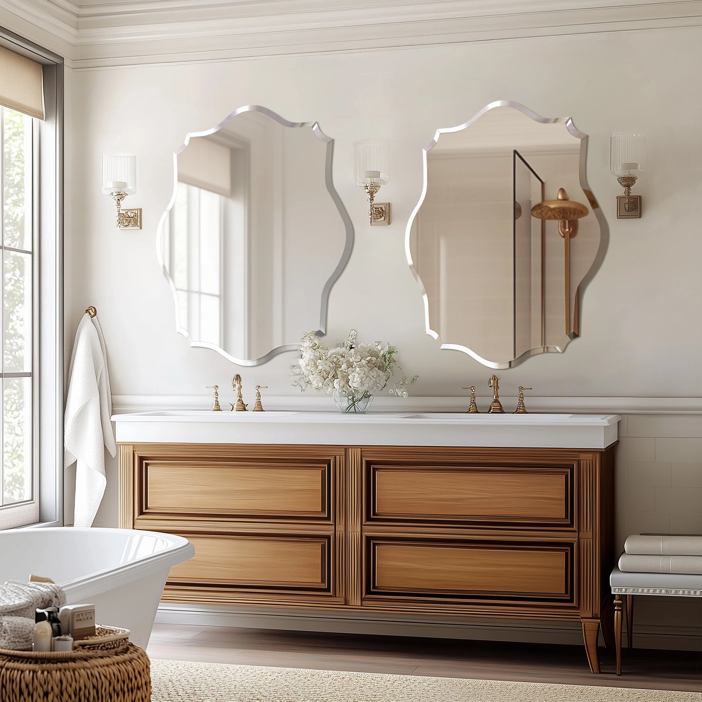Wisfor Scalloped Beveled Wall Mirror For Modern Bathroom Decor