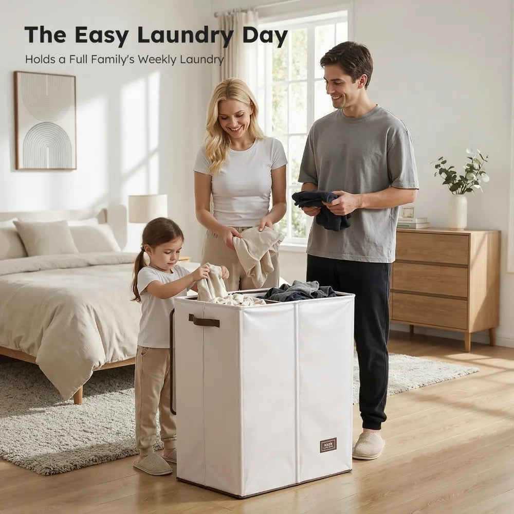 Two-Section Collapsible Laundry Hamper With Lid And Removable Bags
