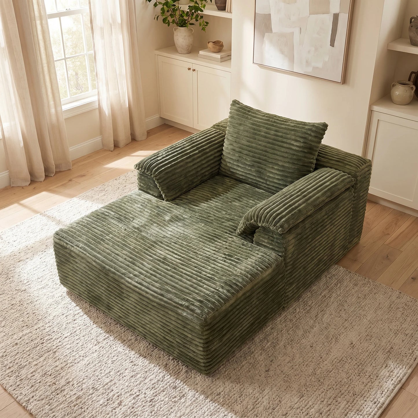 Modern Corduroy Sofa Bed Lounge Chair With Pillows And Armrests
