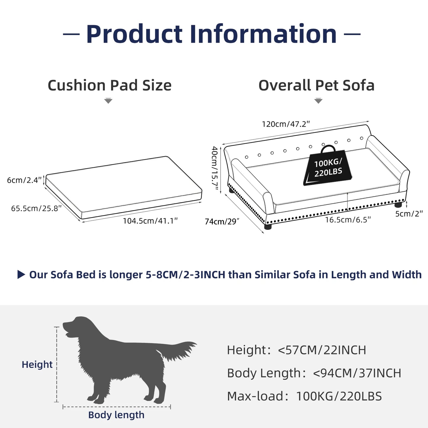 BINGOPAW Elevated Dog Sofa Bed With Removable Sponge Cushion