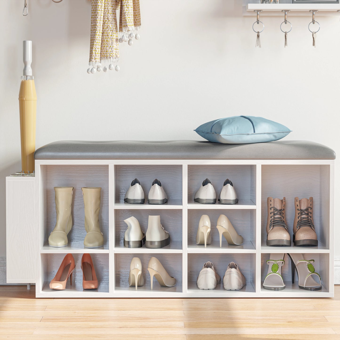Ironck Shoe Bench With 10 Cubbies Entryway Storage
