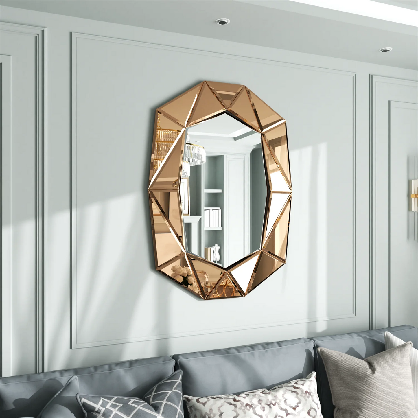 Asymmetrical Venetian Glass Inlay Wall Mirror Decorative Accent