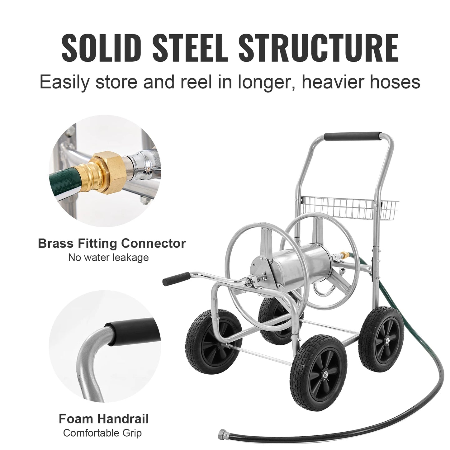 SucceBuy Hose Reel Cart Heavy Duty Garden With Basket And Roll