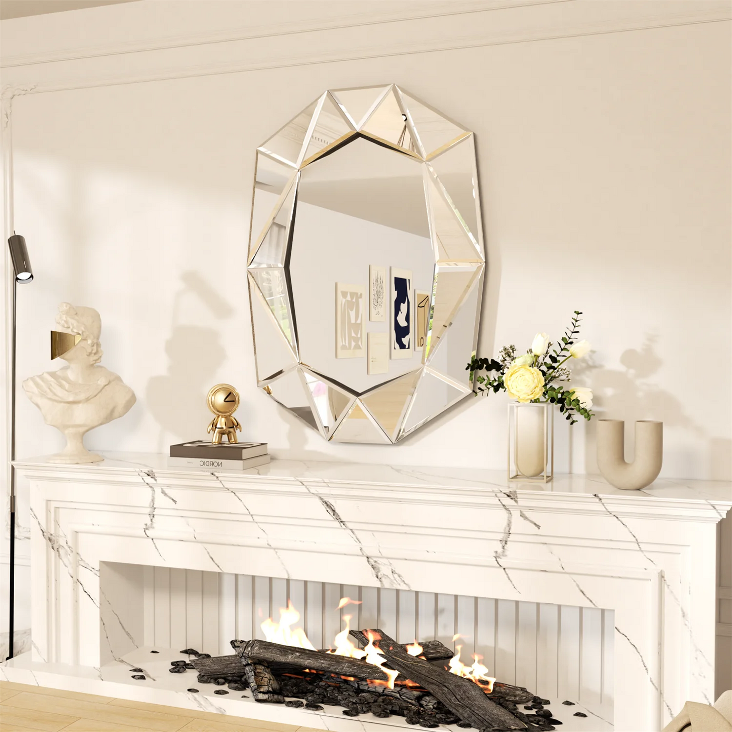 Asymmetrical Venetian Glass Inlay Wall Mirror Decorative Accent