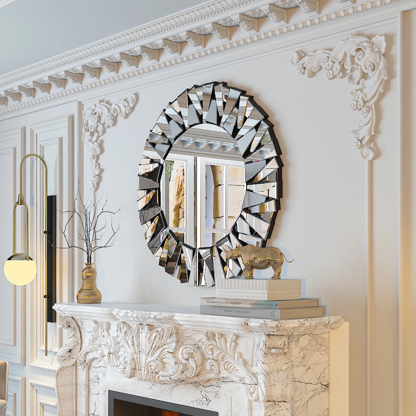 Sunburst Wall Mounted Mirror With Beveled Glass For Modern Home Decor
