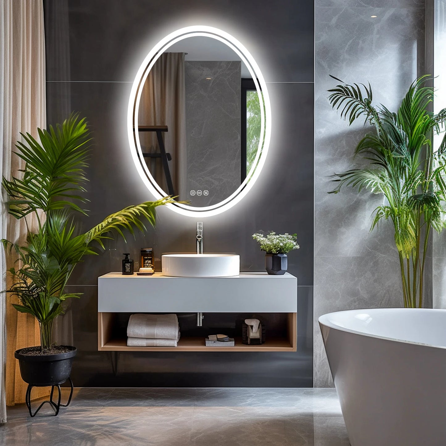 Modern LED Round Bathroom Vanity Mirror With Dimmable Lighting