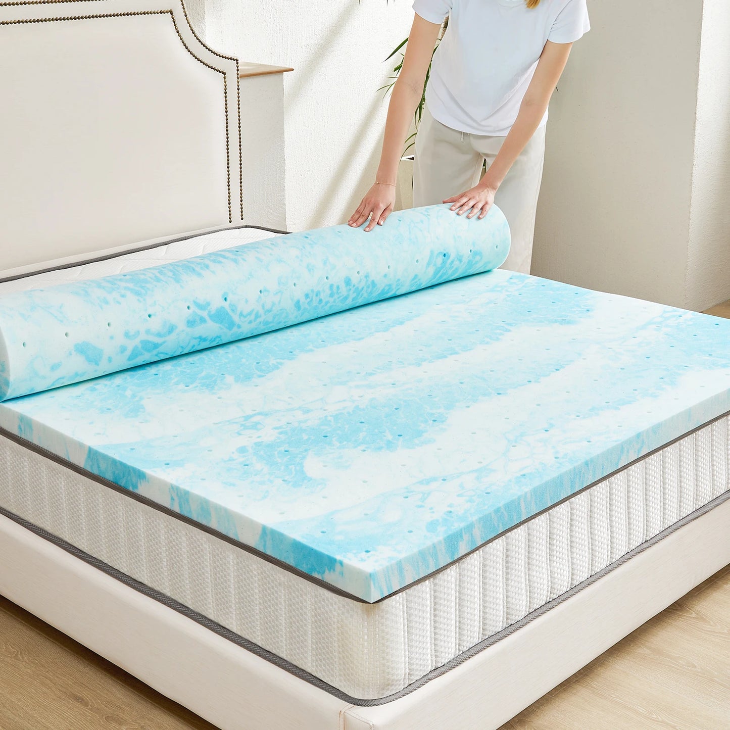 JHK Gel Infused Memory Foam Mattress Topper For Beds