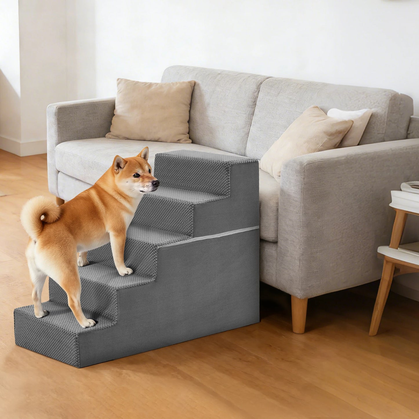 Foam Dog Stairs Ramp Non Slip 3 To 5 Step Right Angled For Small Dogs