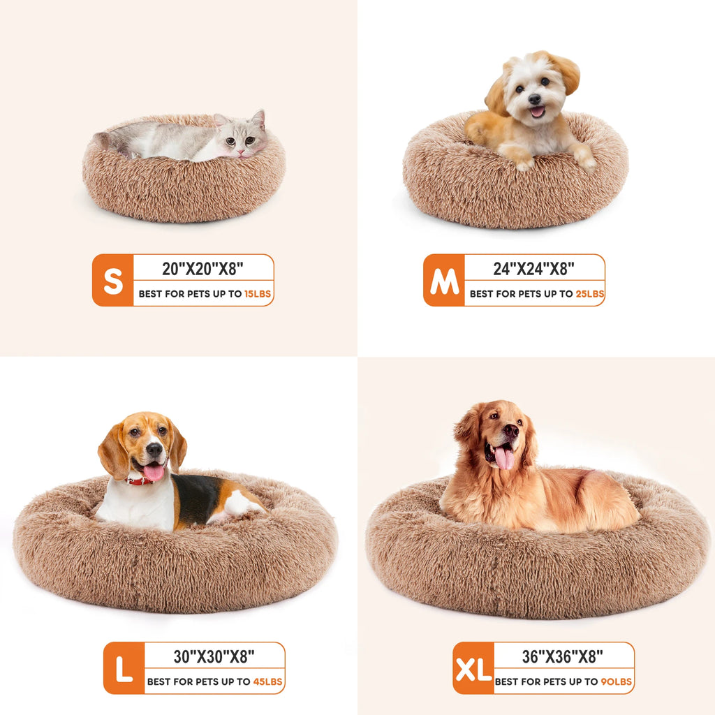 JHK Calming Dog Bed for Medium to Large Dogs Washable Large Pet Bed Anti-Slip Round Fluffy Plush Faux Fur Dog Bed Pet and Home Outlet