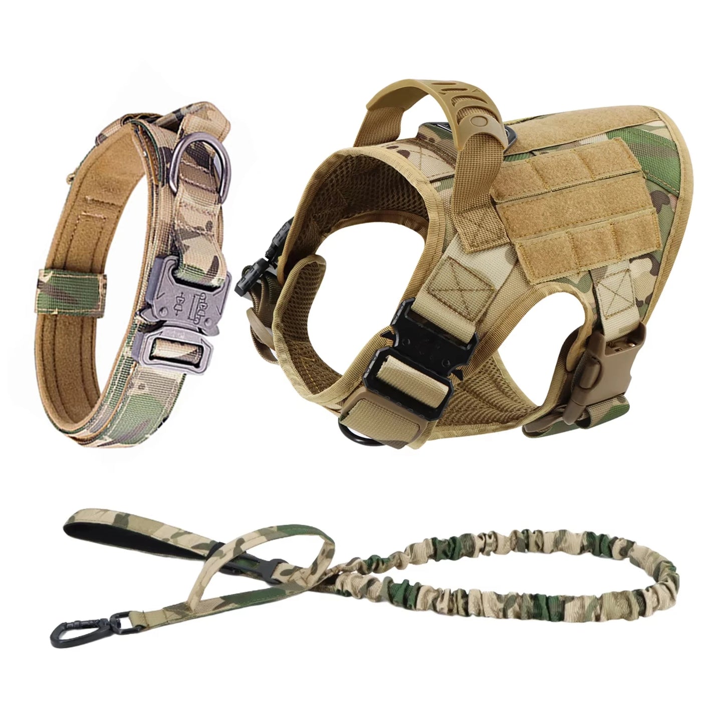 Adjustable Tactical Dog Harness Collar Leash Nylon Vest For Dogs