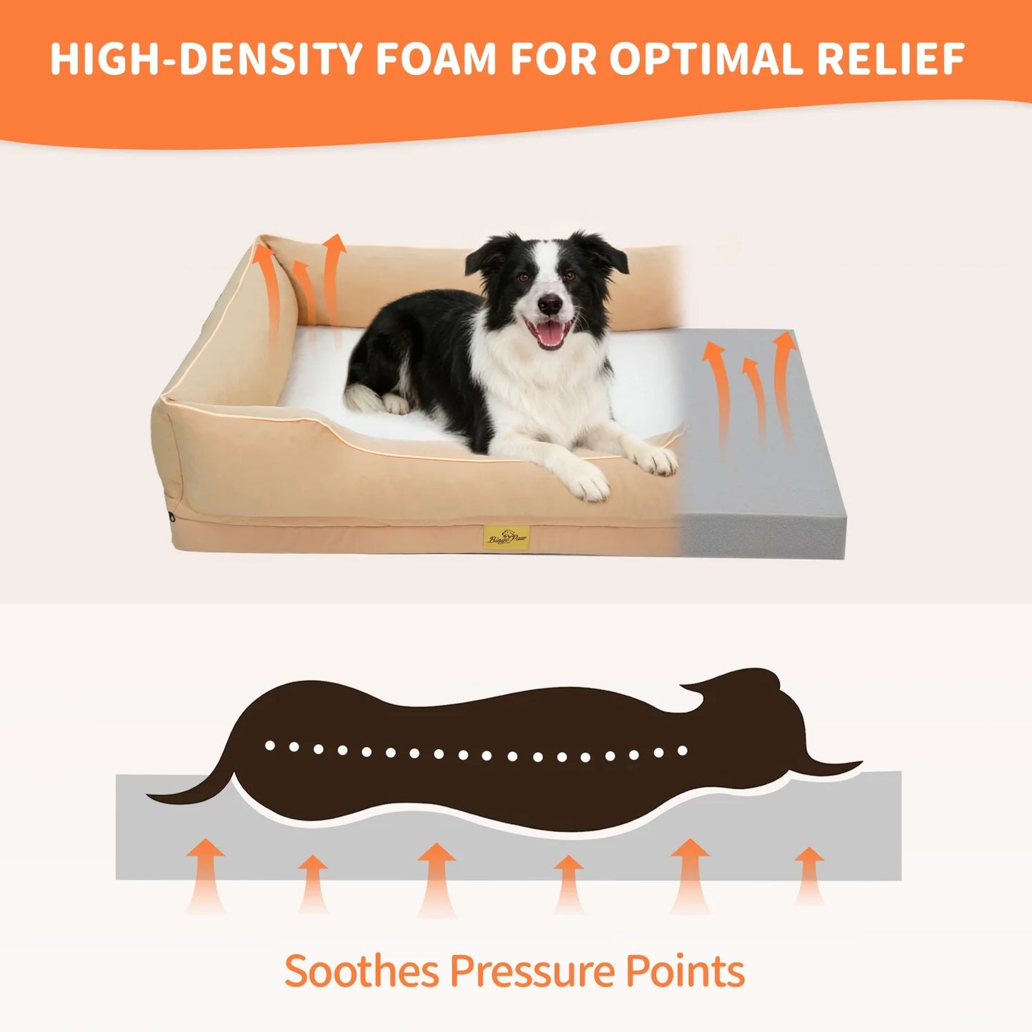 BINGOPAW Orthopedic Oxford Dog Bed With Waterproof Lining And Removable Cover