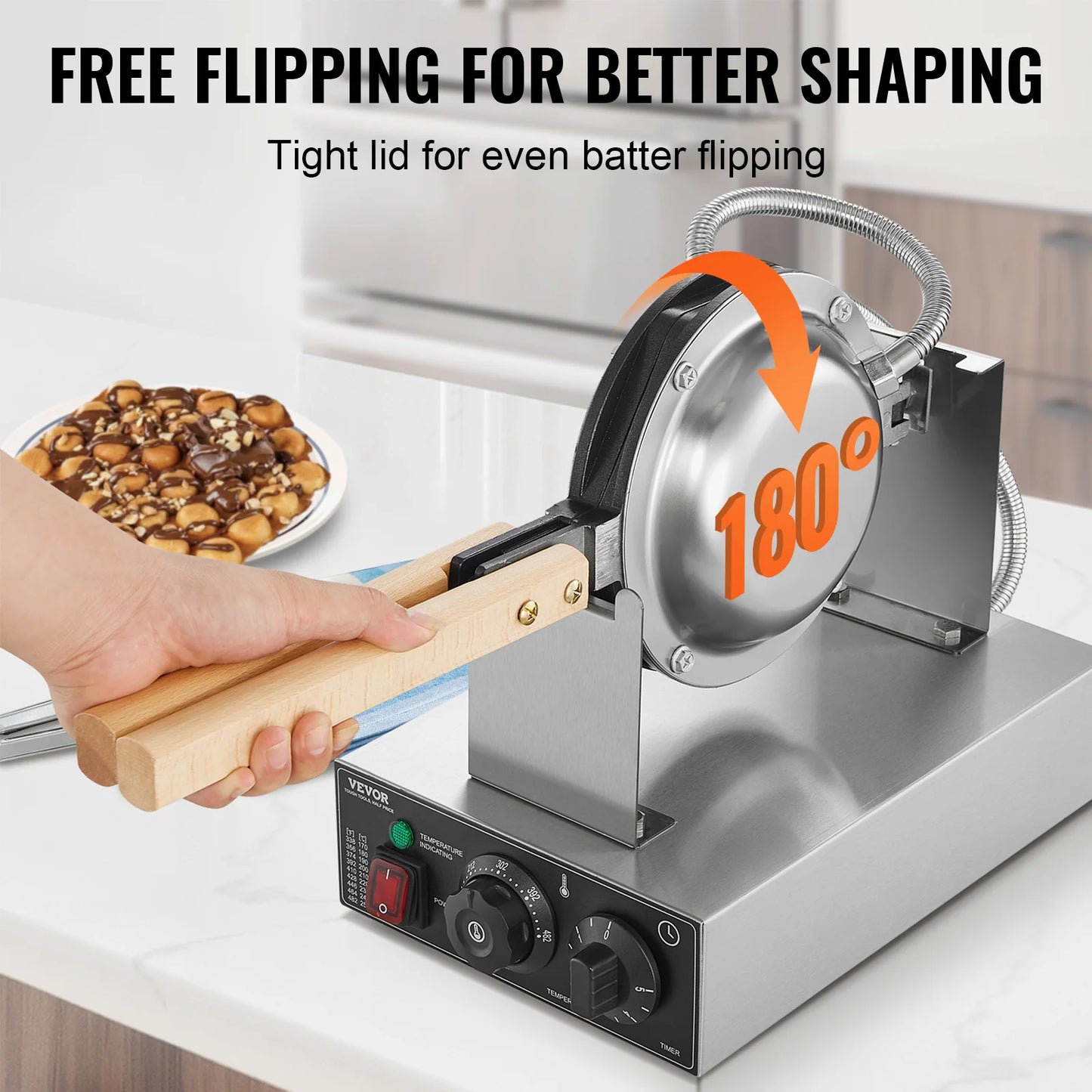 SucceBuy Bubble Waffle Maker 1400W With 180 Degree Rotating Pans
