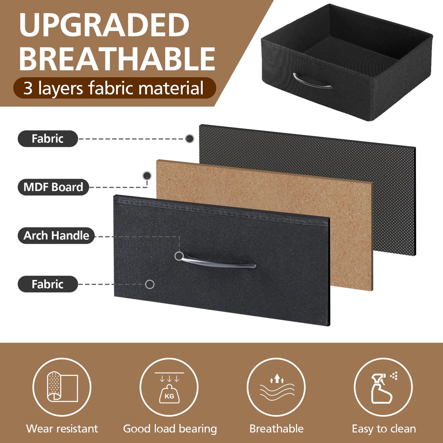 JHK Modern Nightstand With Three Fabric Drawers And USB Outlet