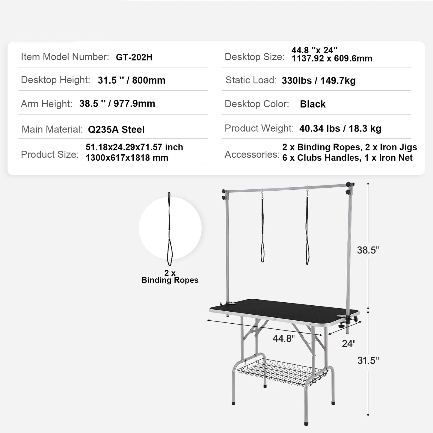 Foldable Pet Grooming Table Stainless Steel Two Arms With Loop