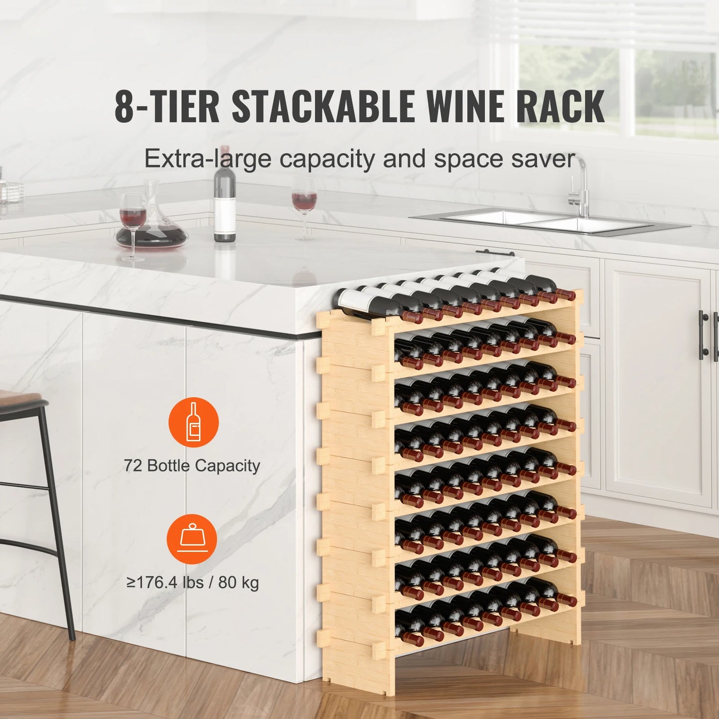 SucceBuy 8-Tier Bamboo Stackable Wine Rack For Free Standing Storage
