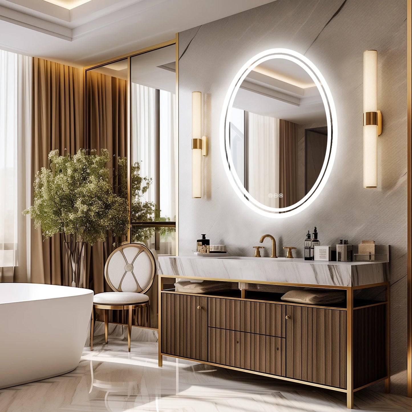 Modern LED Round Bathroom Vanity Mirror With Dimmable Lighting