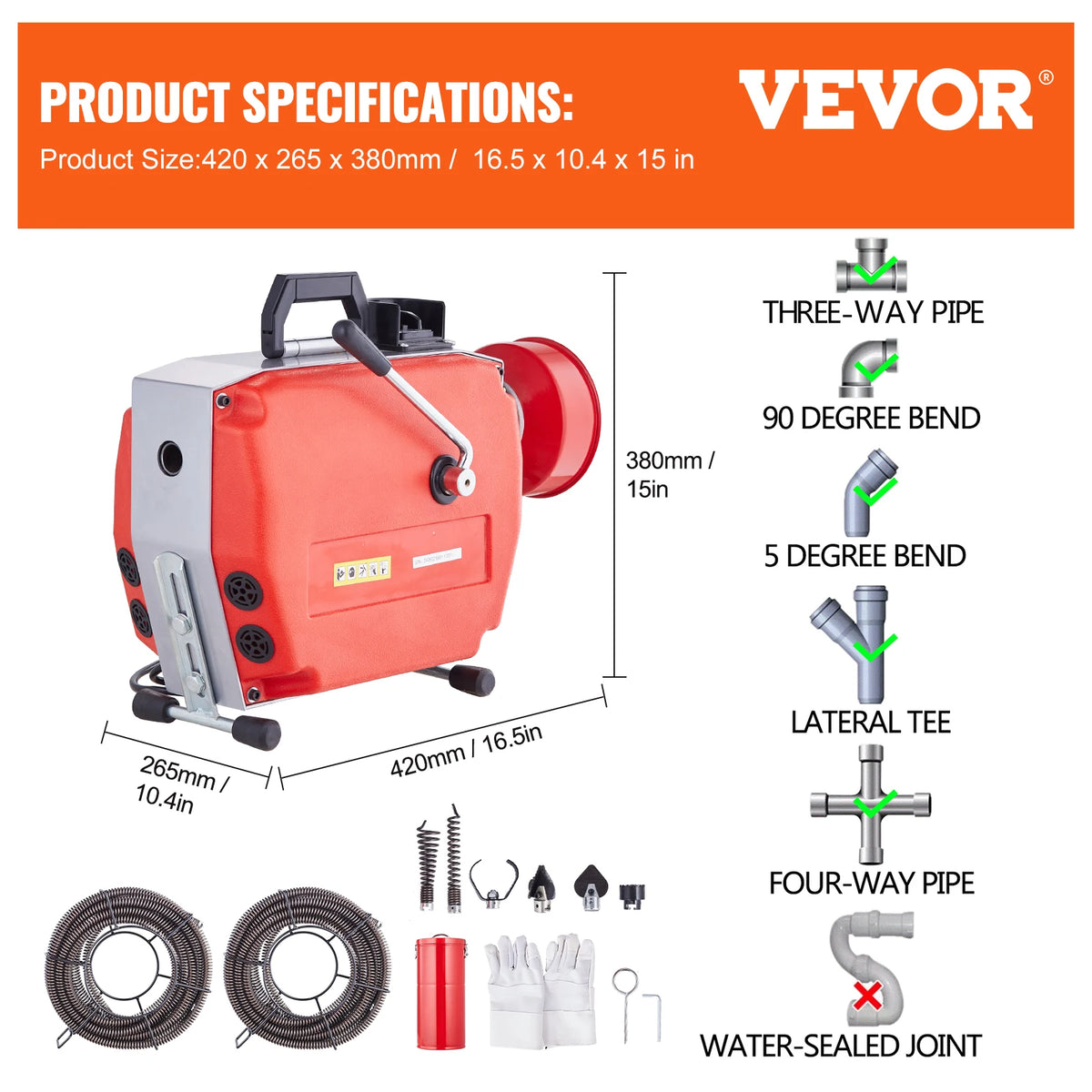 Vevor Manual Feed Drain Cleaner Machine With Dual Steel Cables